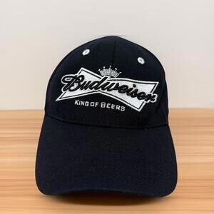 Vtg Budweiser King Of Beers Black Embroidered Adjustable Baseball Cap Hat Mens